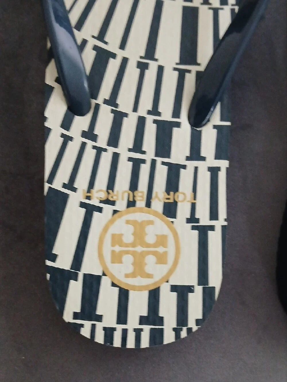 Tory Burch Black and Cream Logo Flip Flop Sandals